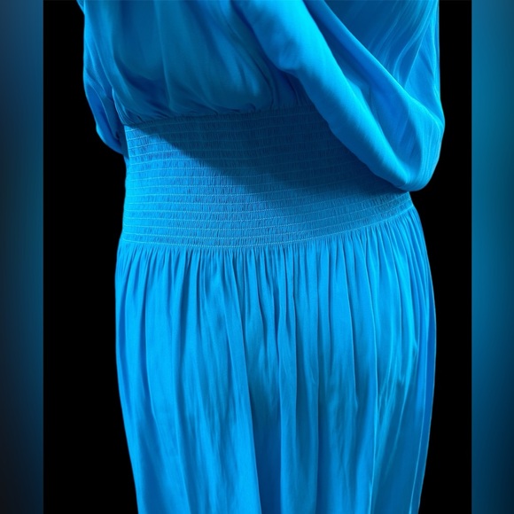 Ramy Brook sz MD sleeveless NWOT turquoise blue lightweight ruched waist dress - Picture 5 of 8